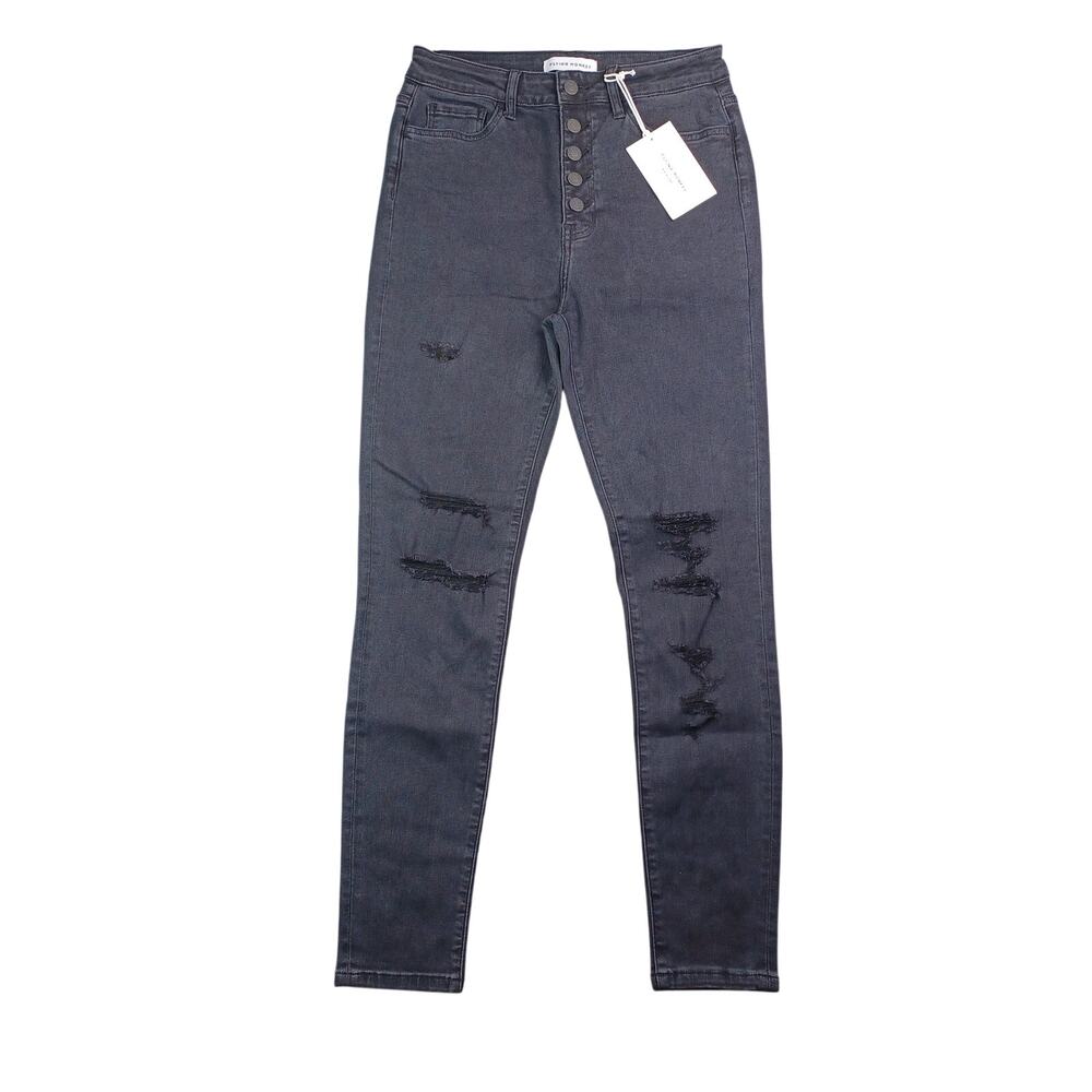 FLYING‎ MONKEY Jeans Size 28 Black High Waist Skinny Distressed Denim Button Fly